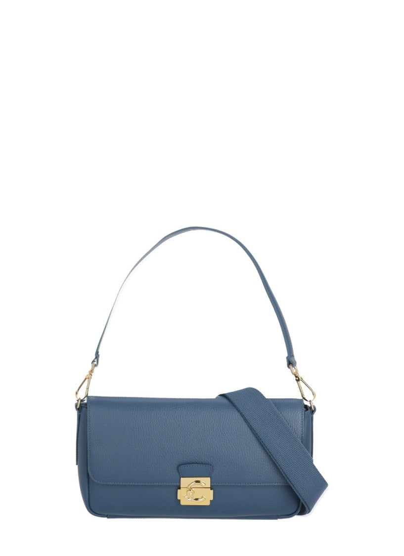 Coccinelle Structured Blue Leather Shoulder Bag With Distinctive Gold-Tone Lock