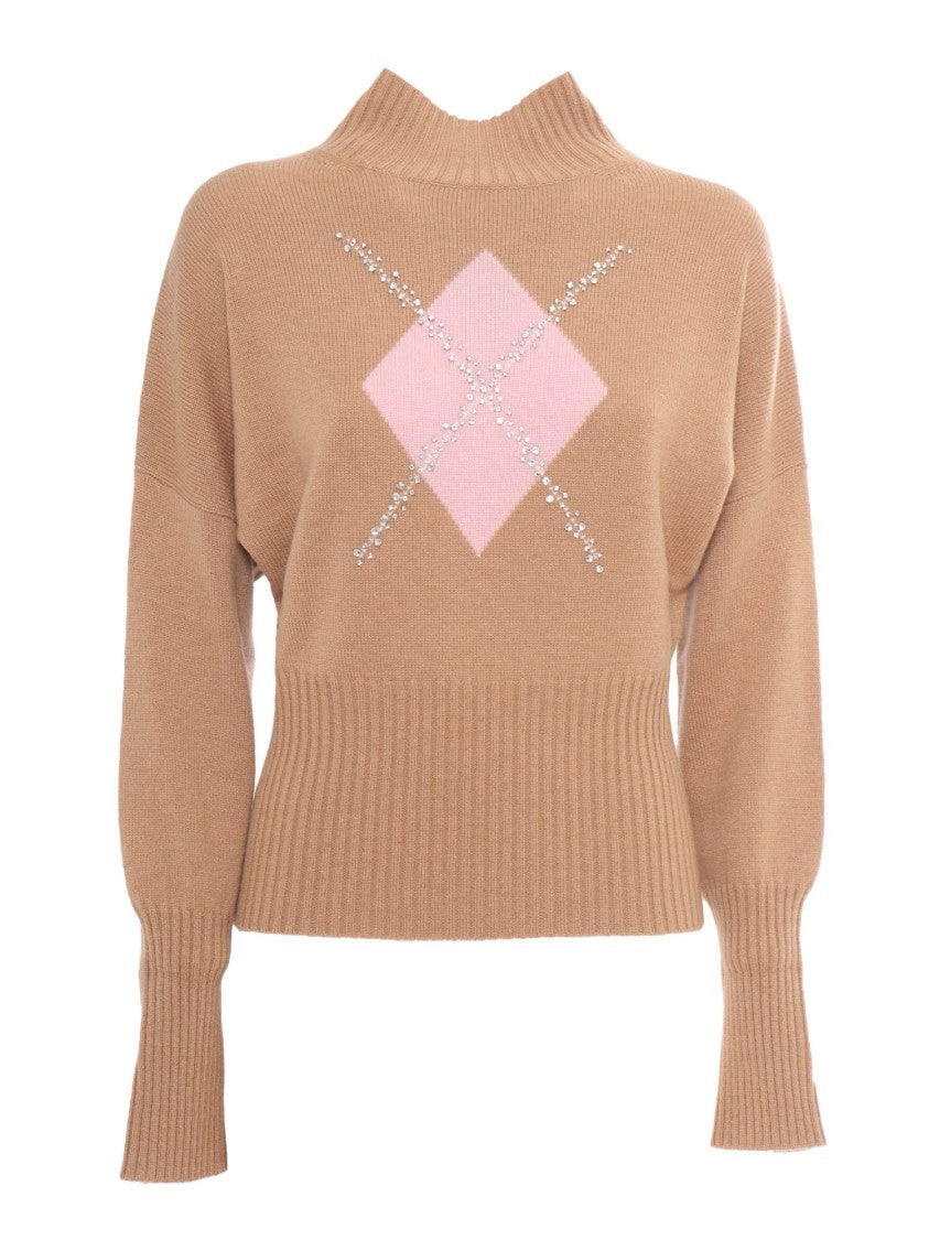 Max Mara Diamond Intarsia High-Neck Knit Sweater