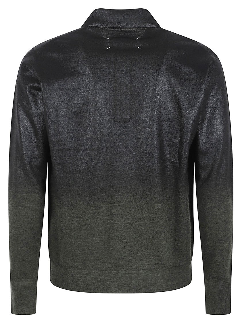 Maison Margiela Dark Green Wool-Blend Fabric Long-Sleeved Polo Shirt