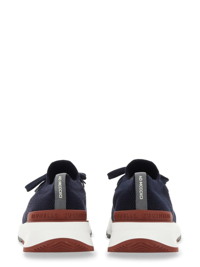 Brunello Cucinelli Knitted Blue Runner Sneakers With Cushioned Sole