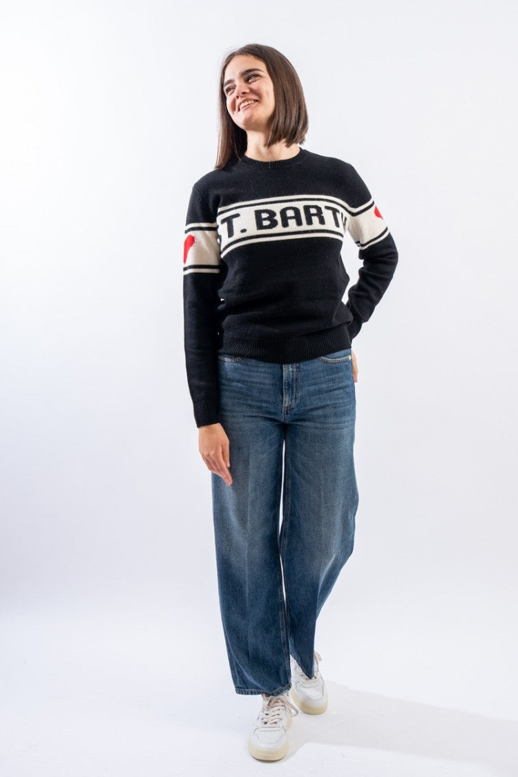 Mc2 Saint Barth Modern Black Sweater With Bold Text