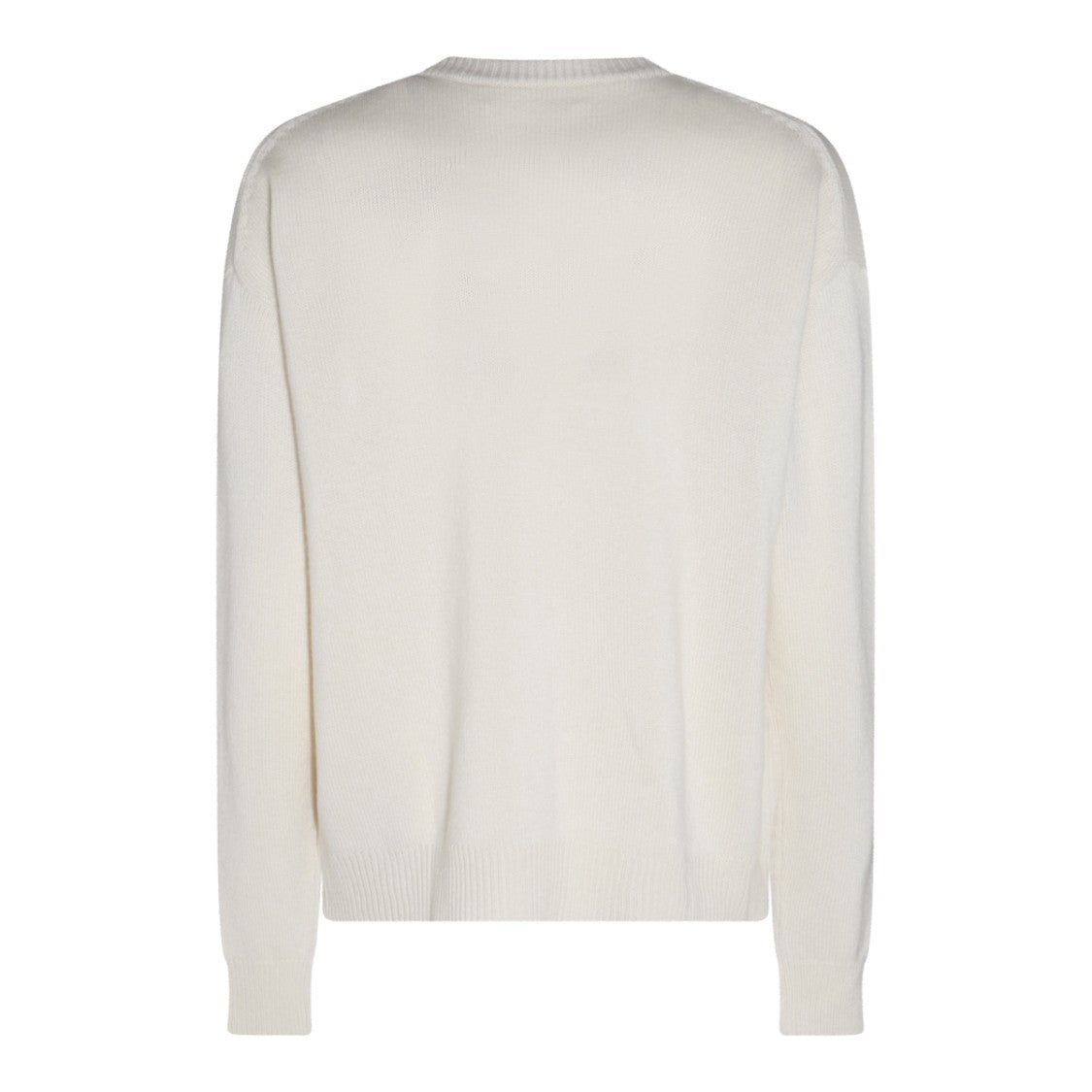Jil Sander Minimalist White Wool Knit Sweater With Ribbed Hem