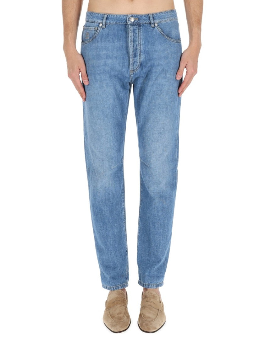 Brunello Cucinelli Light Blue Straight-Leg Denim Jeans With Five-Pocket Design