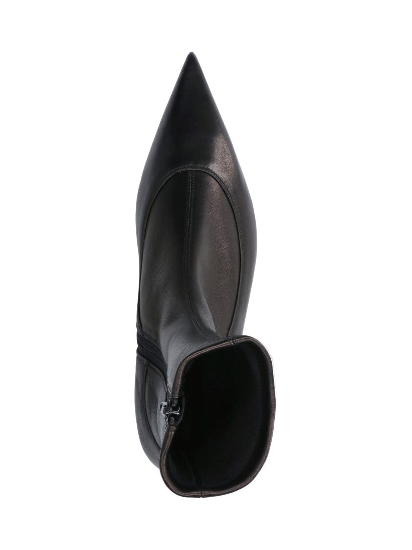 Khaite Black Valerie Pointed-Toe Kitten-Heel Leather Boots