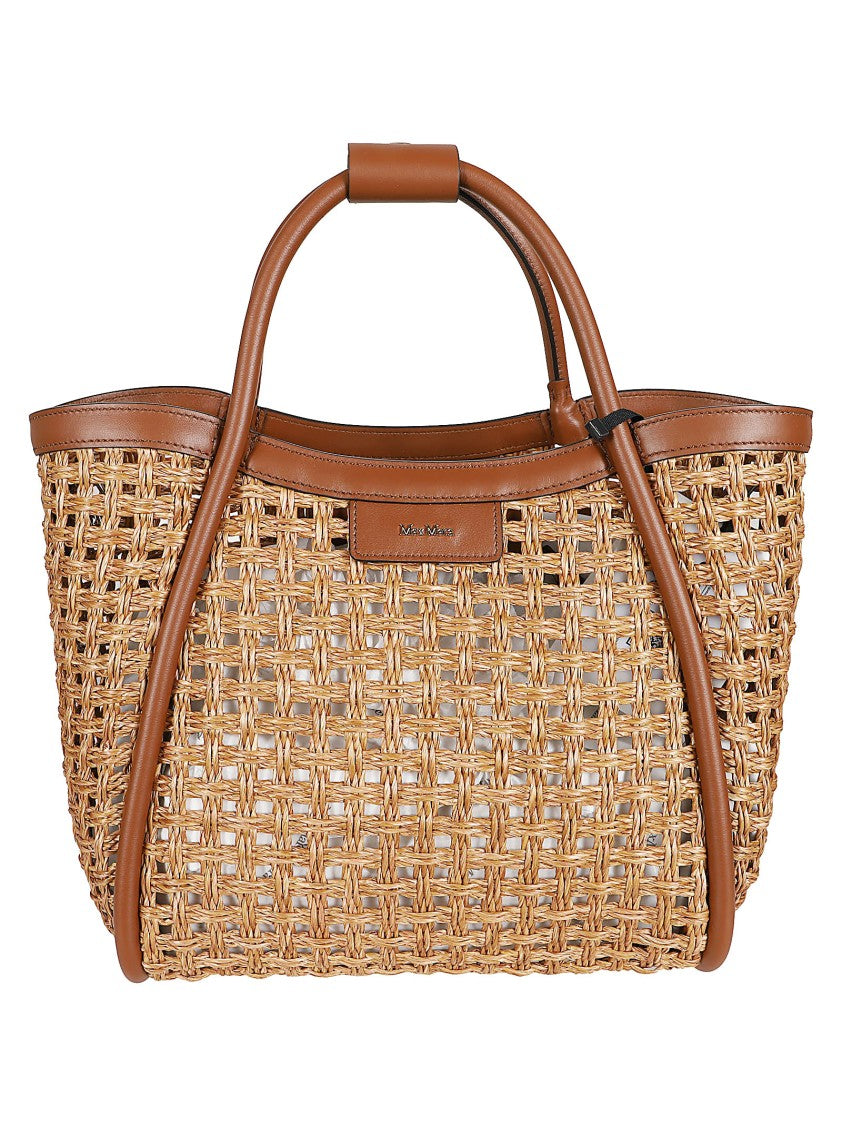 Max Mara Woven Straw-Effect Bag With Leather Details And Gold Accents