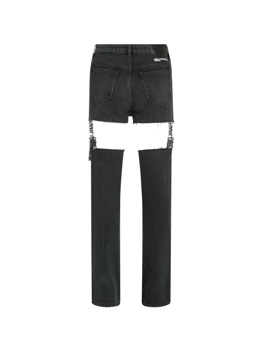 Karl Lagerfeld Detachable Black Denim Jeans With Mini Skirt Top