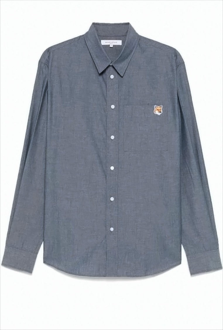 Maison Kitsuné Long-Sleeve Shirt With Classic Collar And Embroidered Fox Patch