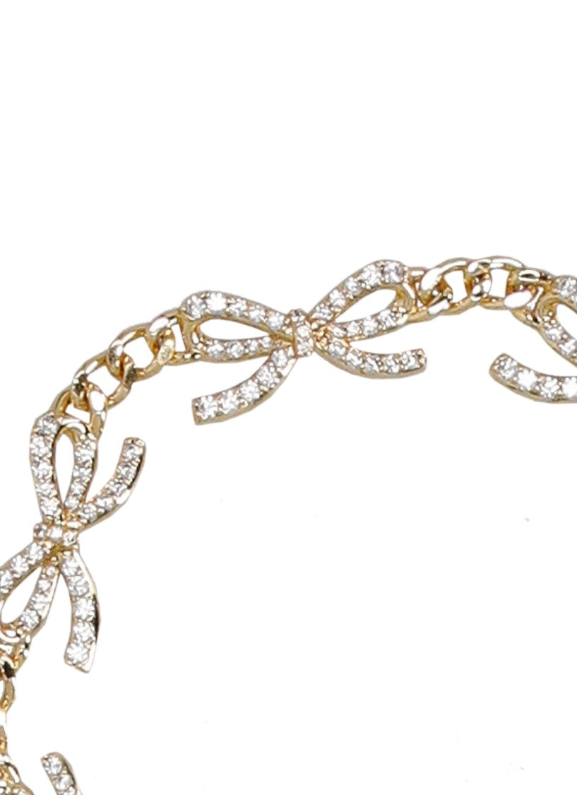 Self-Portrait Gold-Plated Brass Bracelet With Crystal Bow Motifs