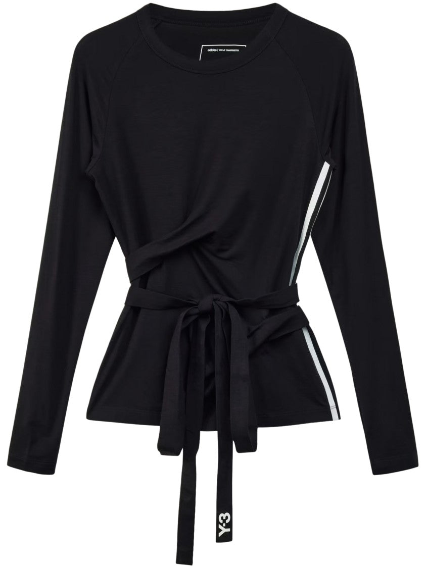 Y-3 Long-Sleeved Black Top With Wrap-Around Belt