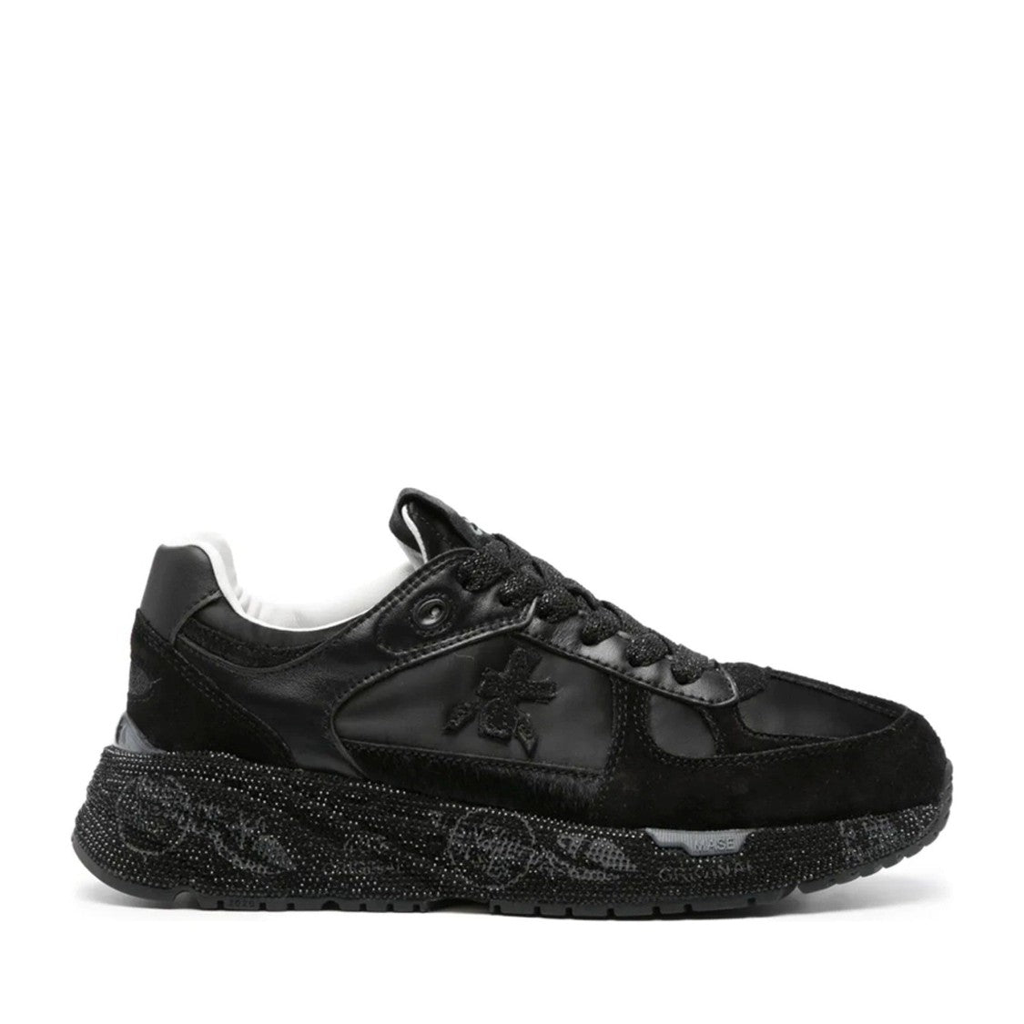 Premiata Black Mased Leather Textured Sole Sneakers