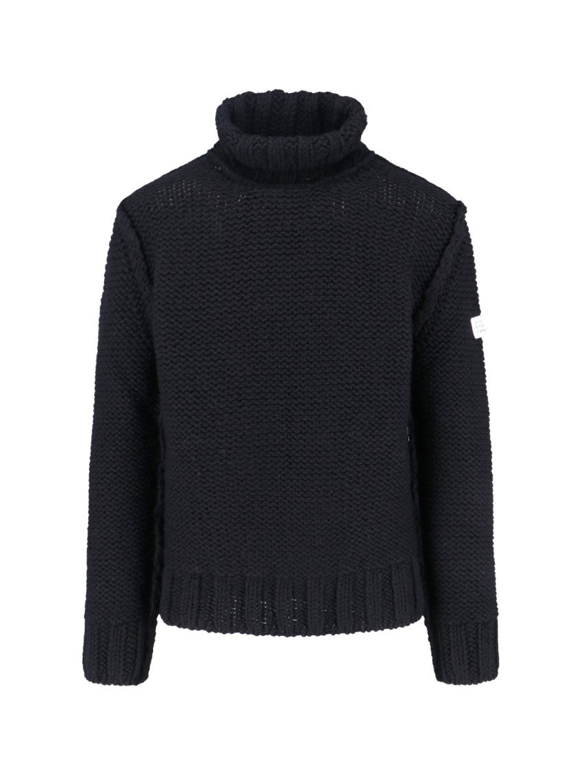 Mm6 By Maison Margiela Knitted Black Sweater With High Collar And Ribbed Finishes