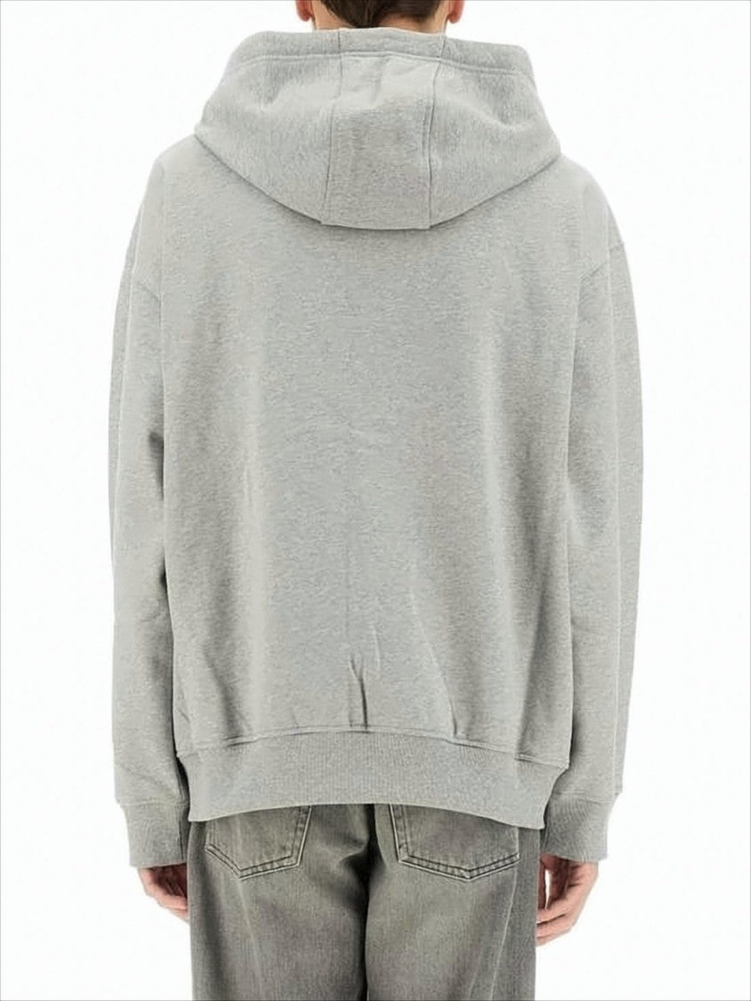 Marine Serre Relaxed Fit Grey Hoodie With Adjustable Hood And Zip Closure