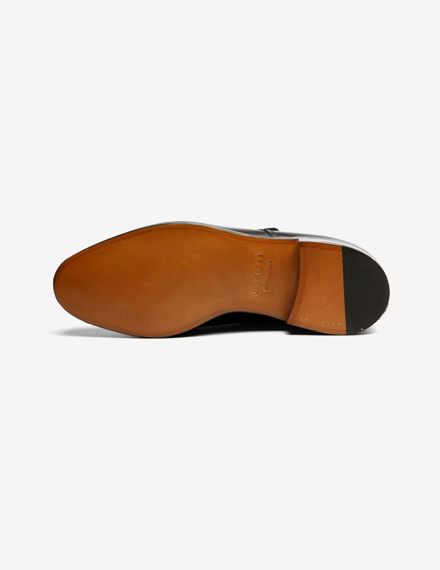 John Lobb Hand-Sewn Black Calf Leather Double Buckle Shoe