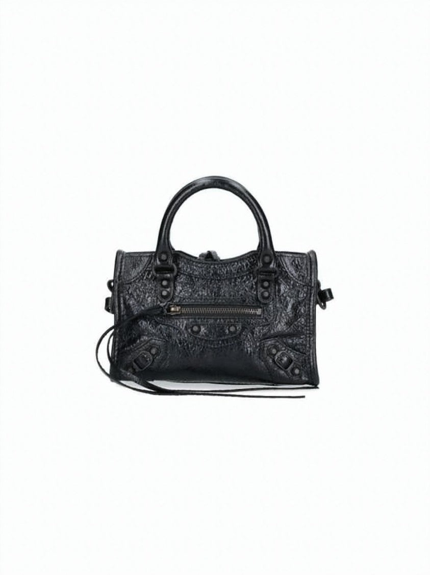 Balenciaga Textured Lambskin Leather Shoulder Bag With Distressed Finish