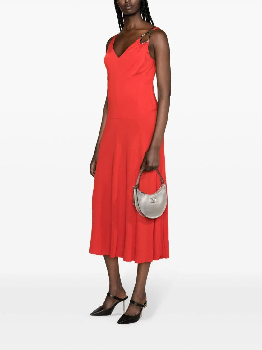 Lanvin Red Abito Midi A-Line Viscose Dress