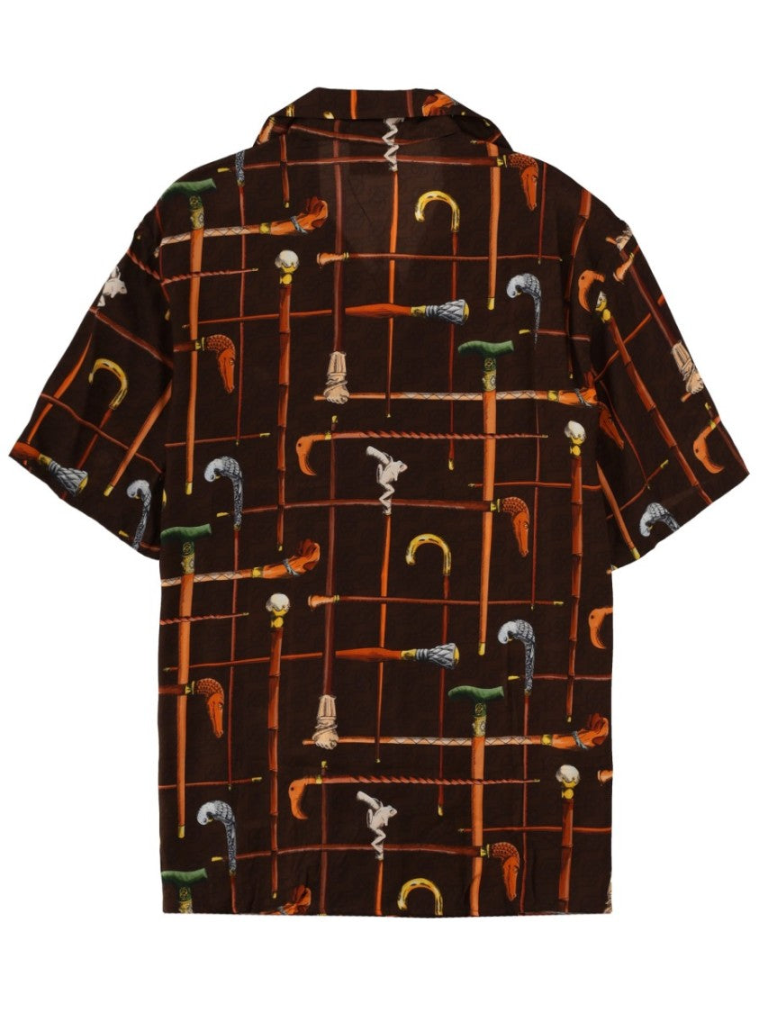 Drôle De Monsieur Dark Brown Walking Stick Print Shirt
