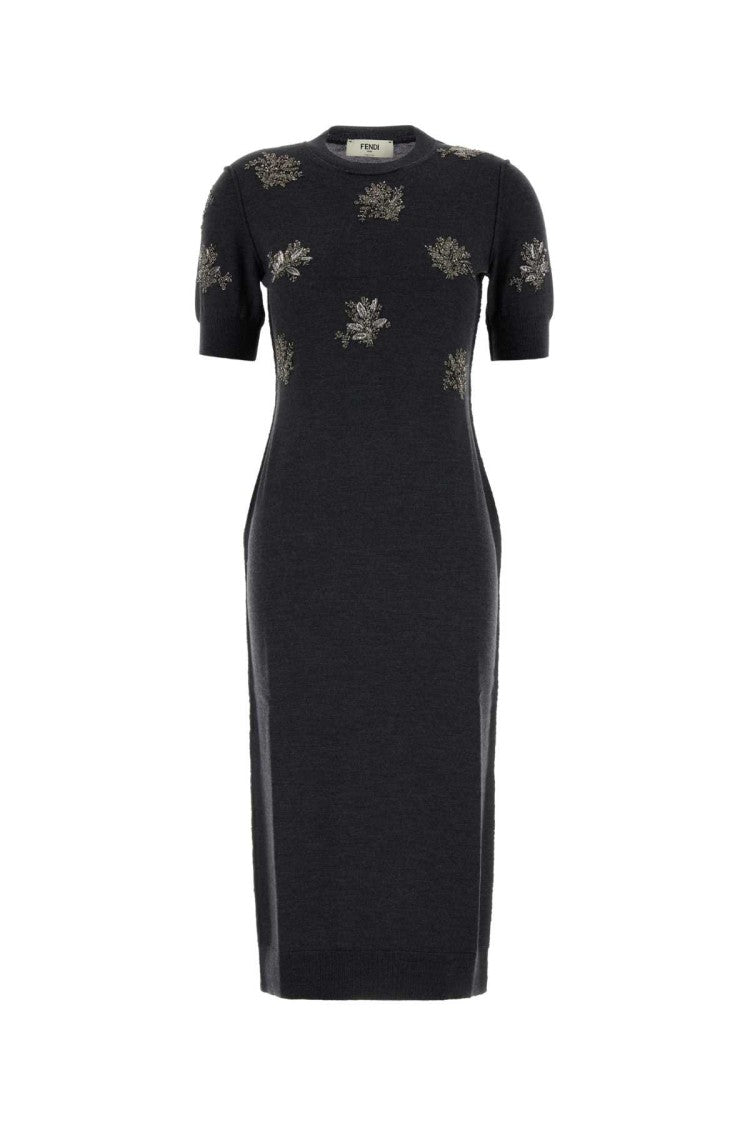 Fendi Charcoal Stretch Wool Dress