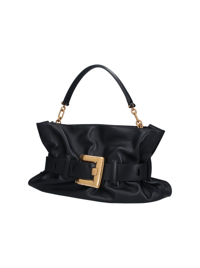 Balmain Black Anthem Medium Leather Shoulder Bag