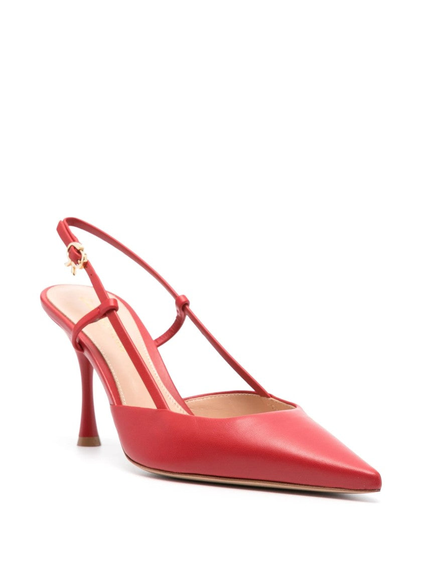 Gianvito Rossi Pointed Toe Vitello Leather Mid-Heel Slingbacks