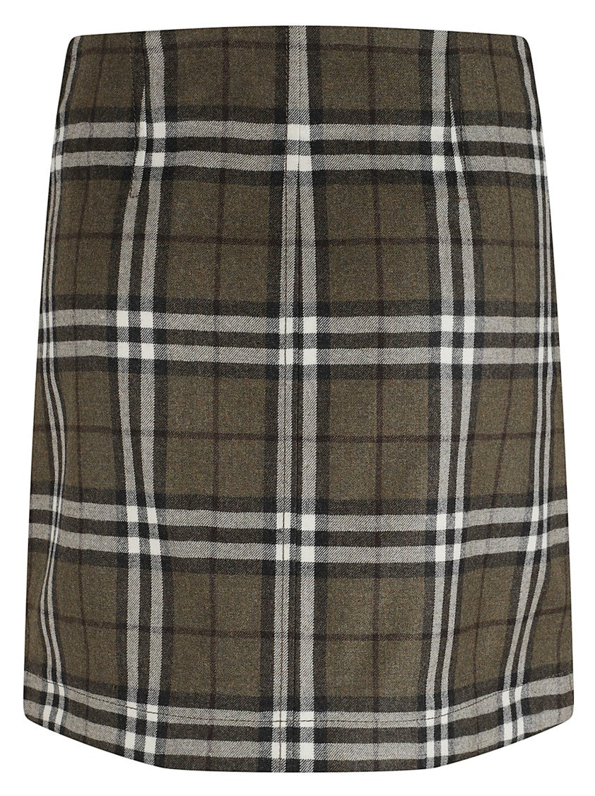 Burberry Olive Green Checked Mini Skirt