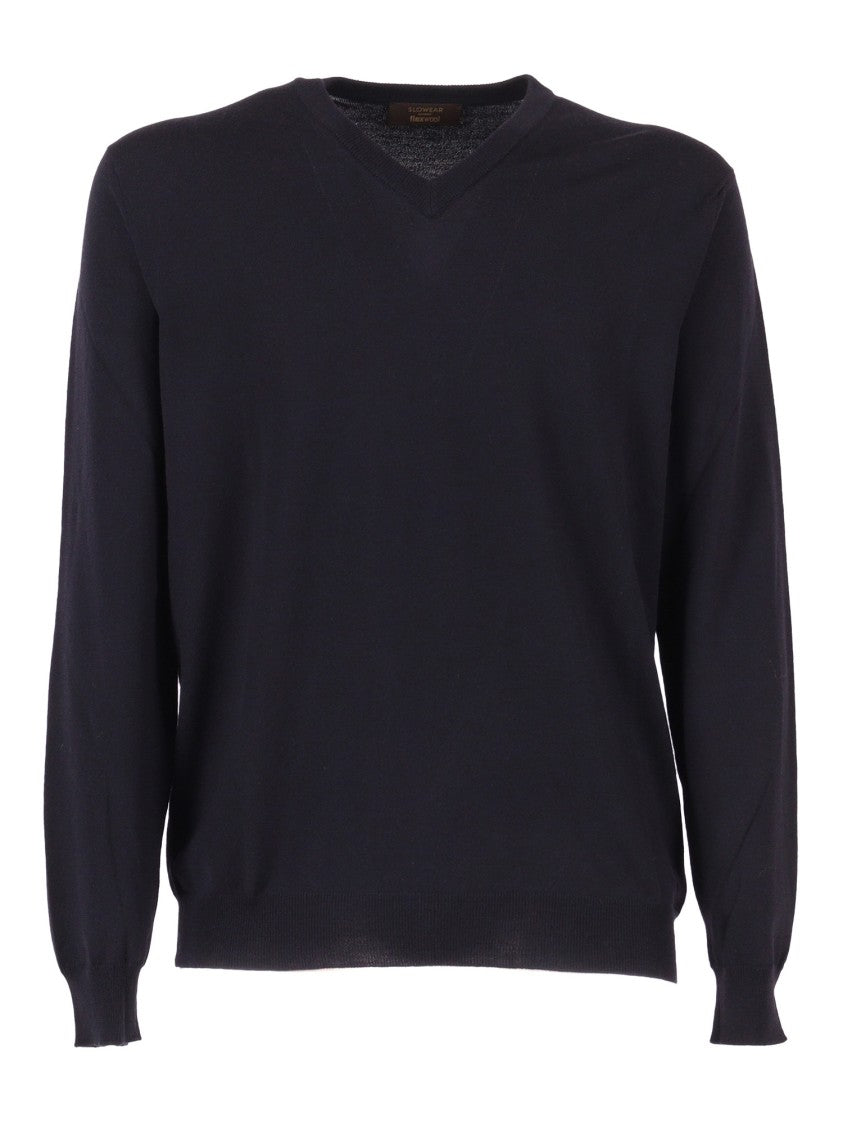 Slowear Zanone Fine Knit Sweater With V-Neck Design