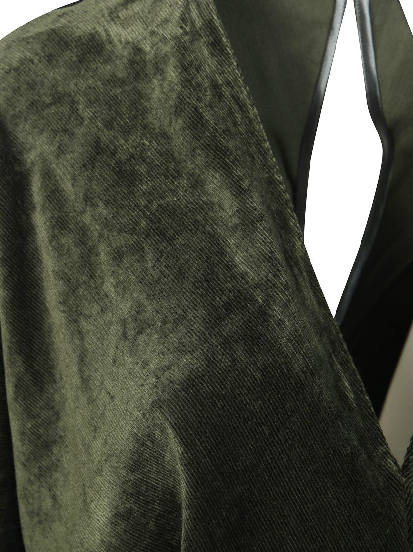 Nude Long Velvet V-Neck Dress