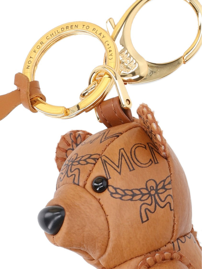 Mcm Brown Park Bear Visetos Faux Leather Charm
