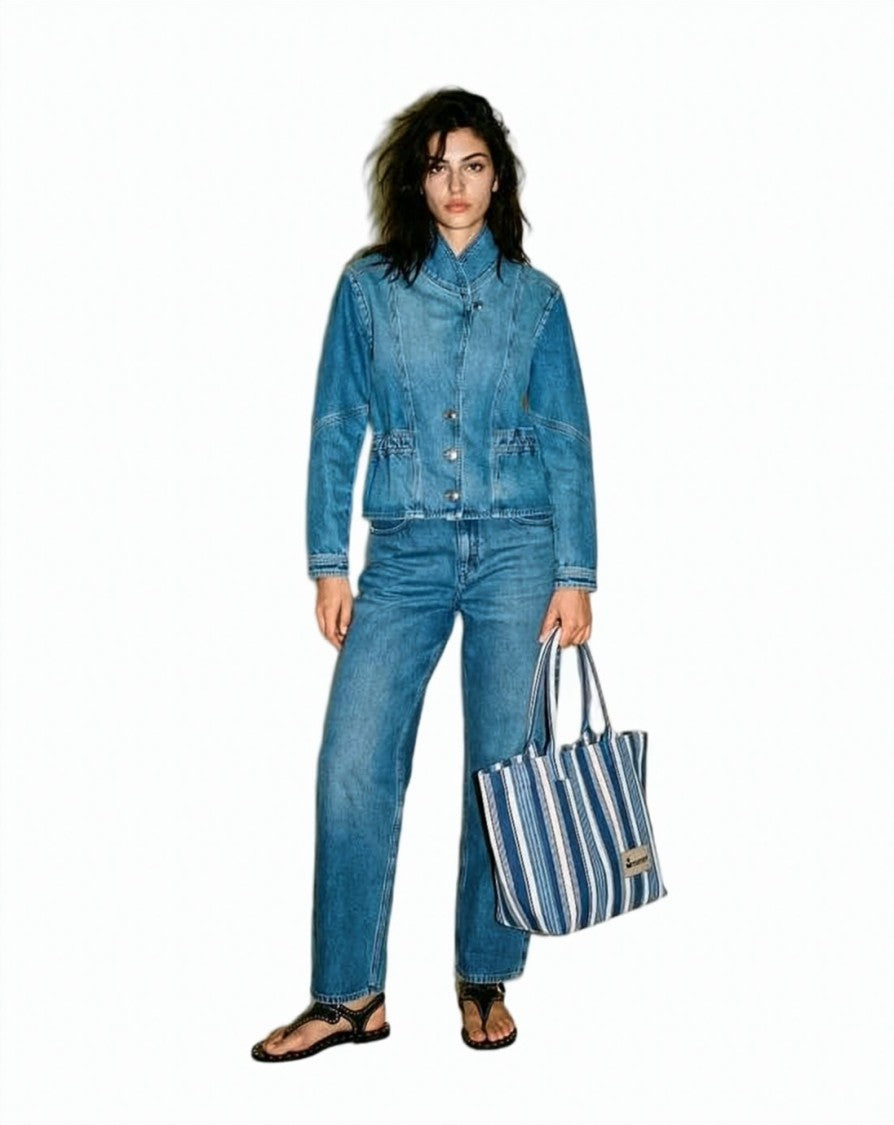Isabel Marant Medium Striped Cotton Shoulder Bag With Logo Patch