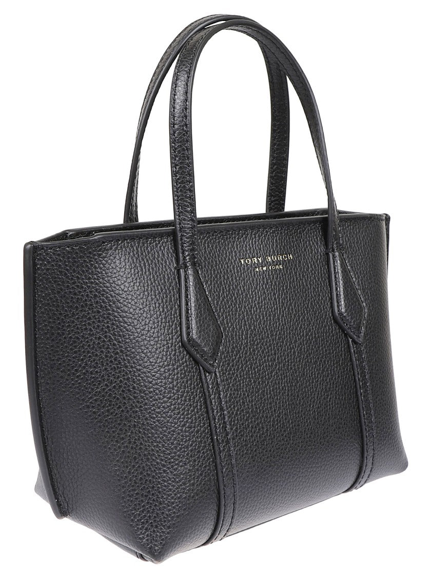 Tory Burch Perry Black Hammered Leather Shoulder Bag