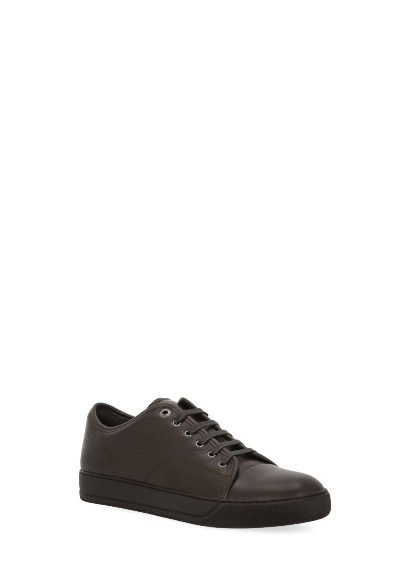 Lanvin Brown Textured Leather Low-Top Sneakers