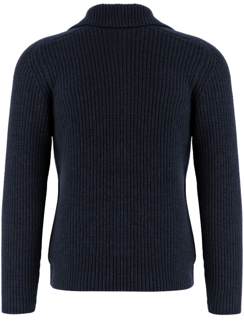 Tagliatore Ribbed Full-Zip Structured Collar Sweater