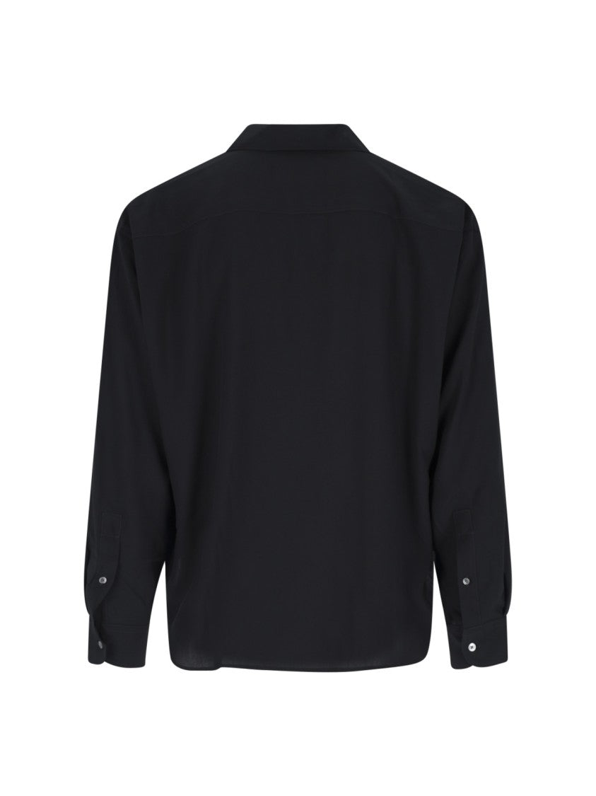 Ami Paris Black Bowling Collar Viscose Logo Shirt