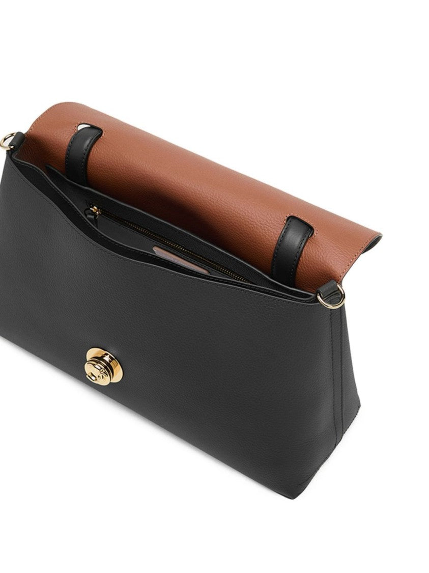 Coccinelle Black Foldover Top Handbag With Clasp Fastening And Zip Pocket