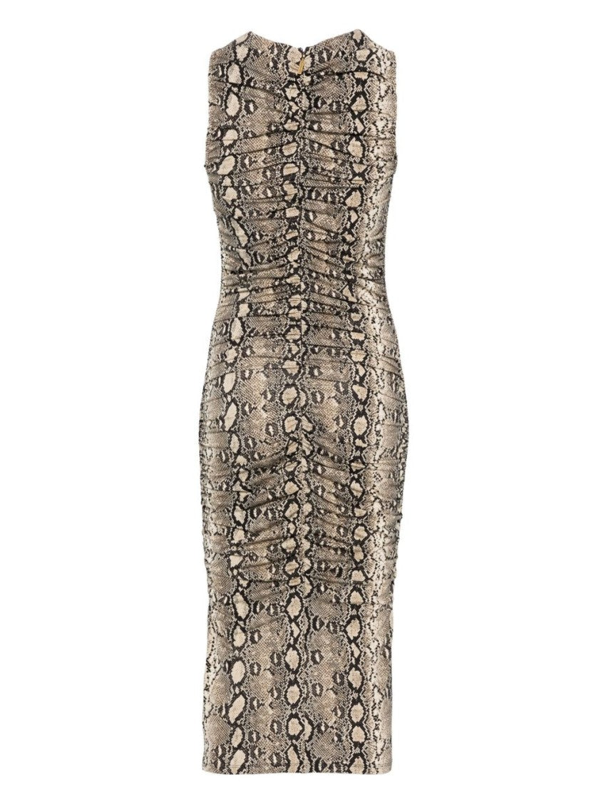 Michael Kors Beige Sleeveless Midi Dress With Snakeskin Pattern