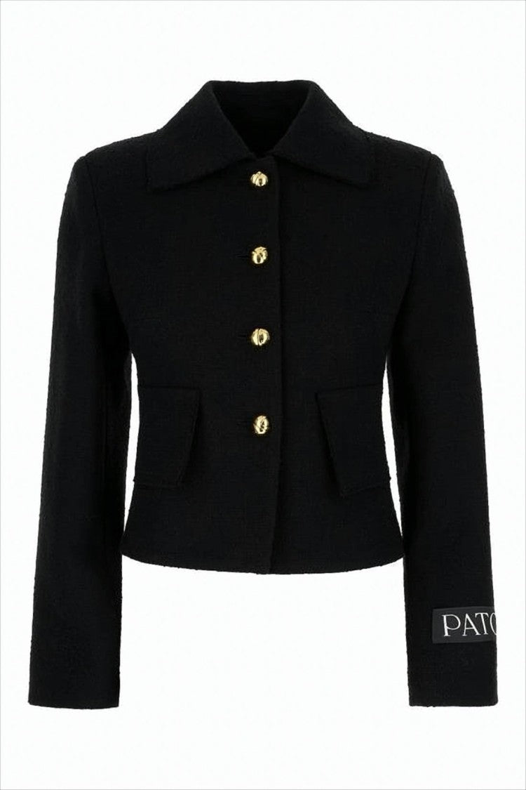 Patou Structured Black Wool Blend Jacket With Classic Collar