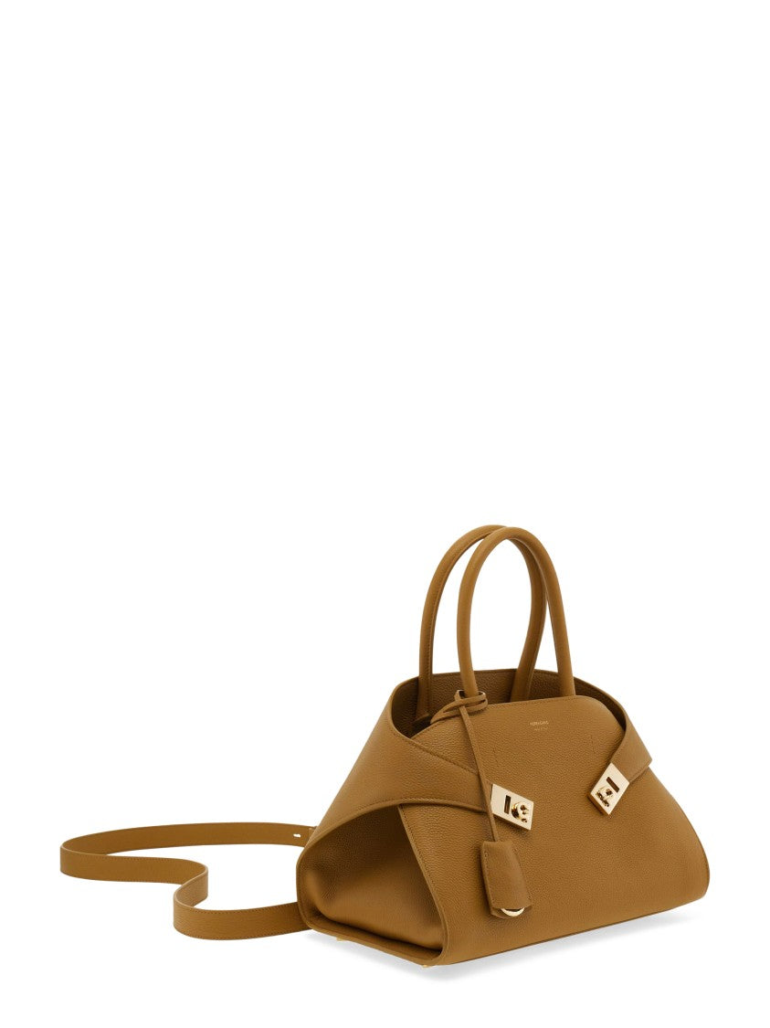 Ferragamo Curved Silhouette Structured Handbag With Gold Accents