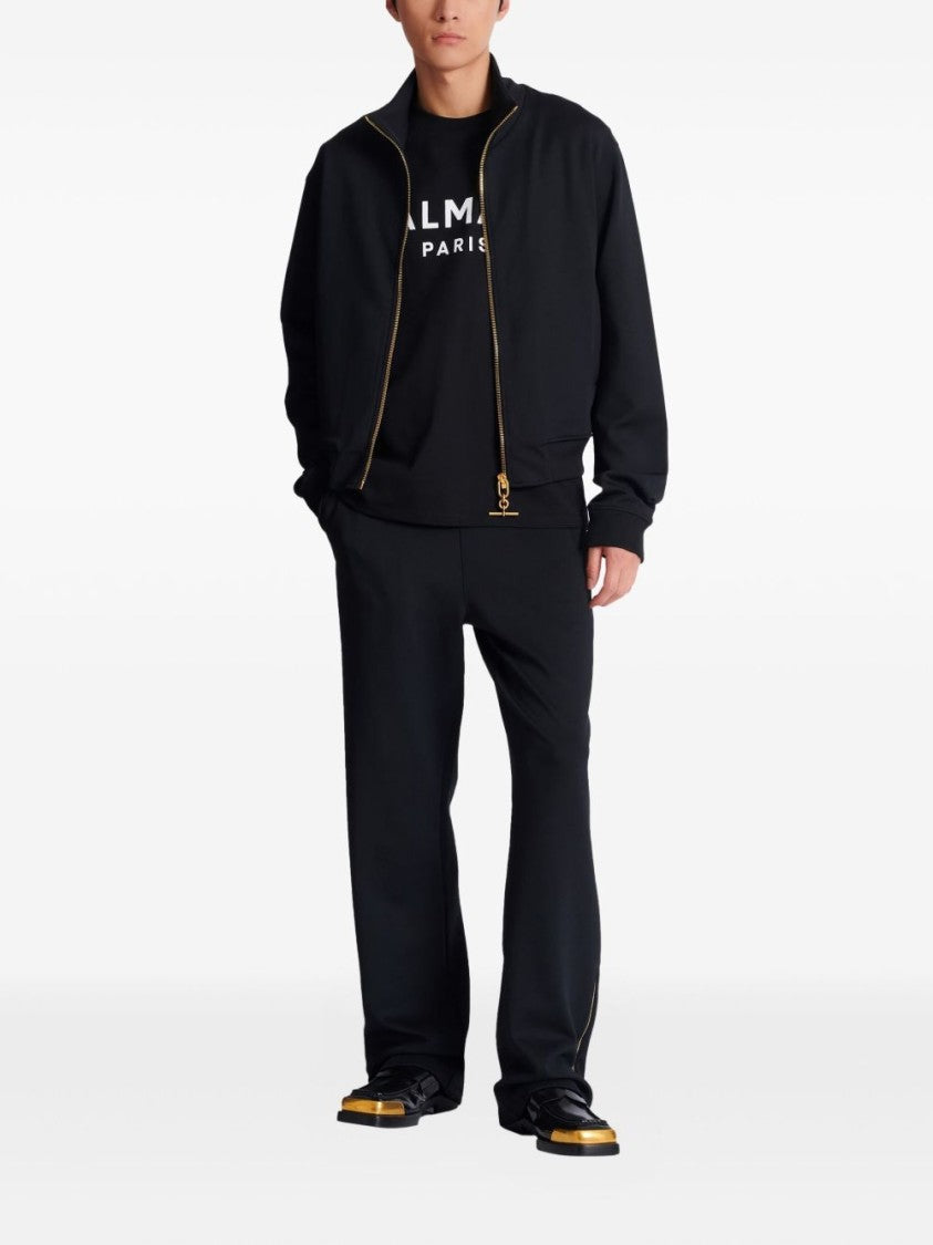 Balmain Black Silk And Nylon Logo T-Shirt