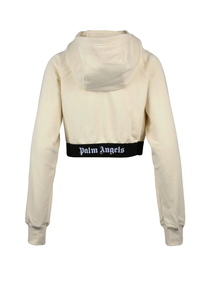 Palm Angels Cropped Hoodie With Half-Zip Front And Bold Waistband
