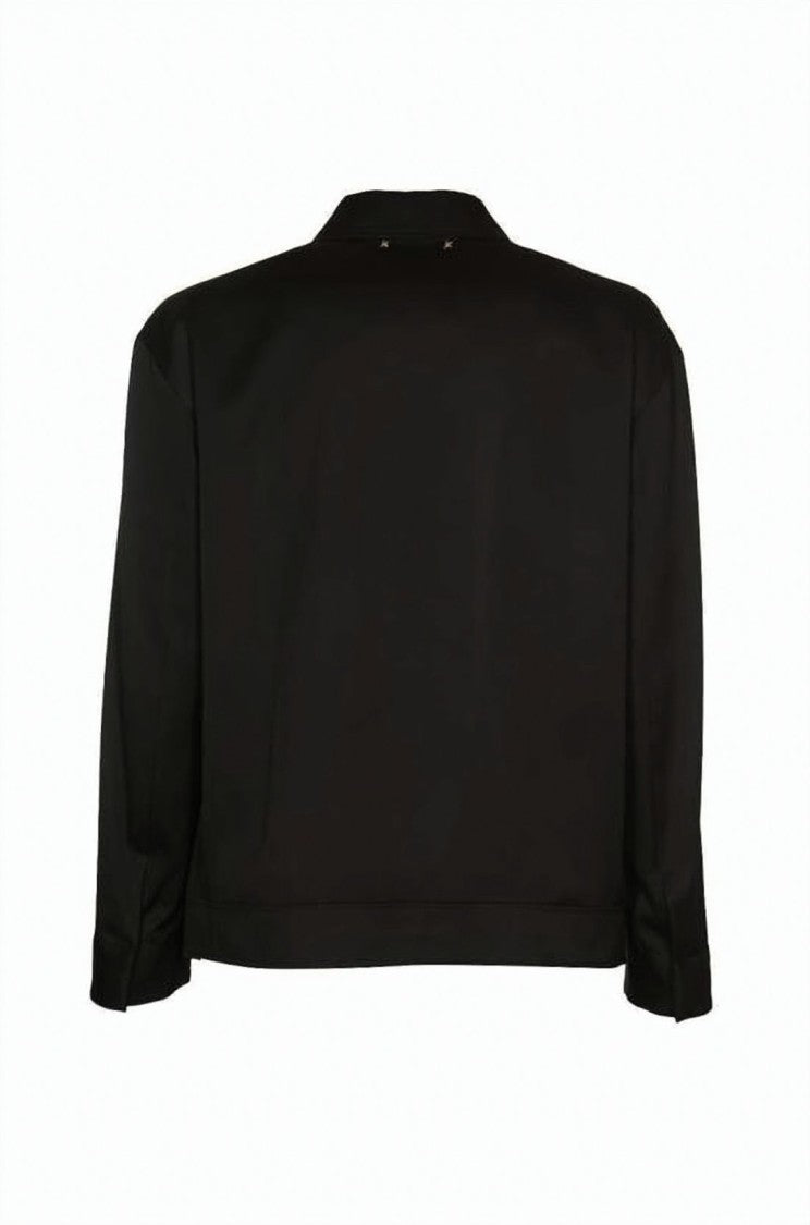 Golden Goose Boxy Black Wool Jacket With Front Zipper Closure