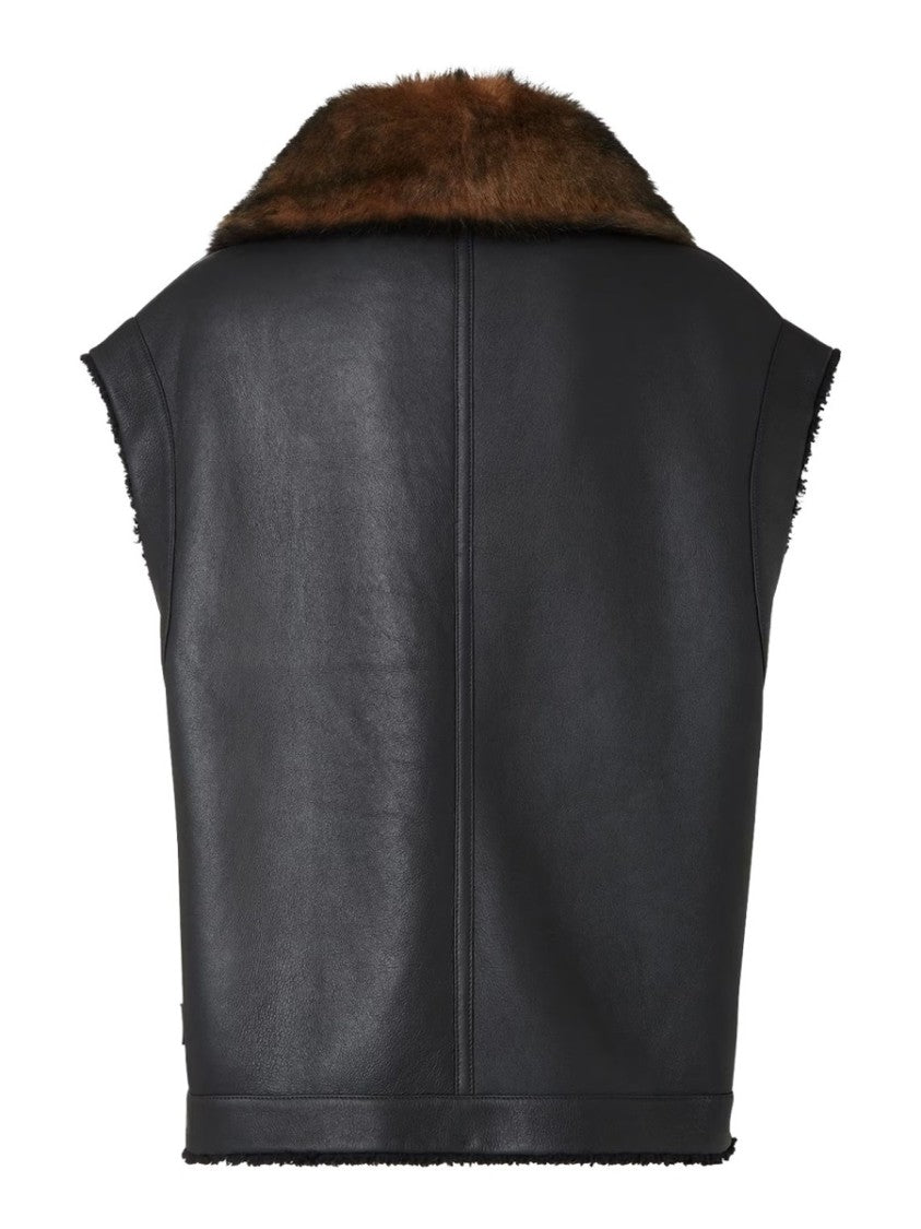 Fendi Black Lambskin Leather Sleeveless Vest