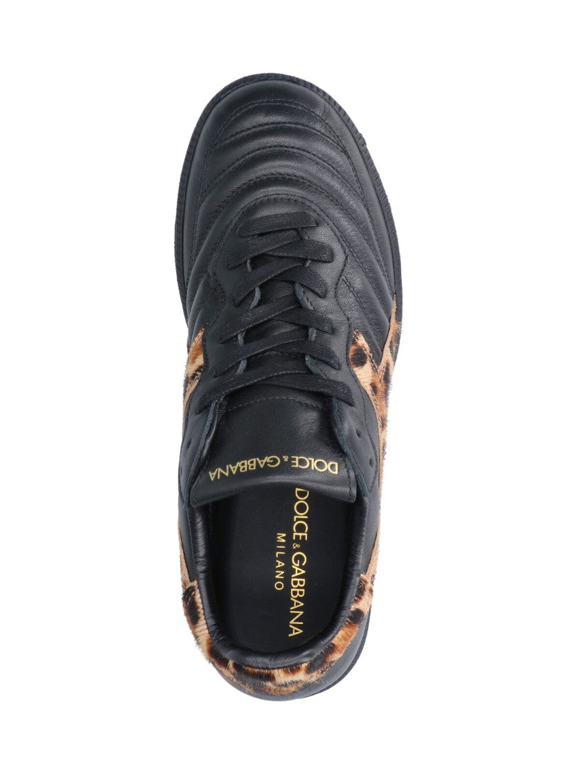Dolce & Gabbana Textured Black Sneakers With Leopard Print Accents