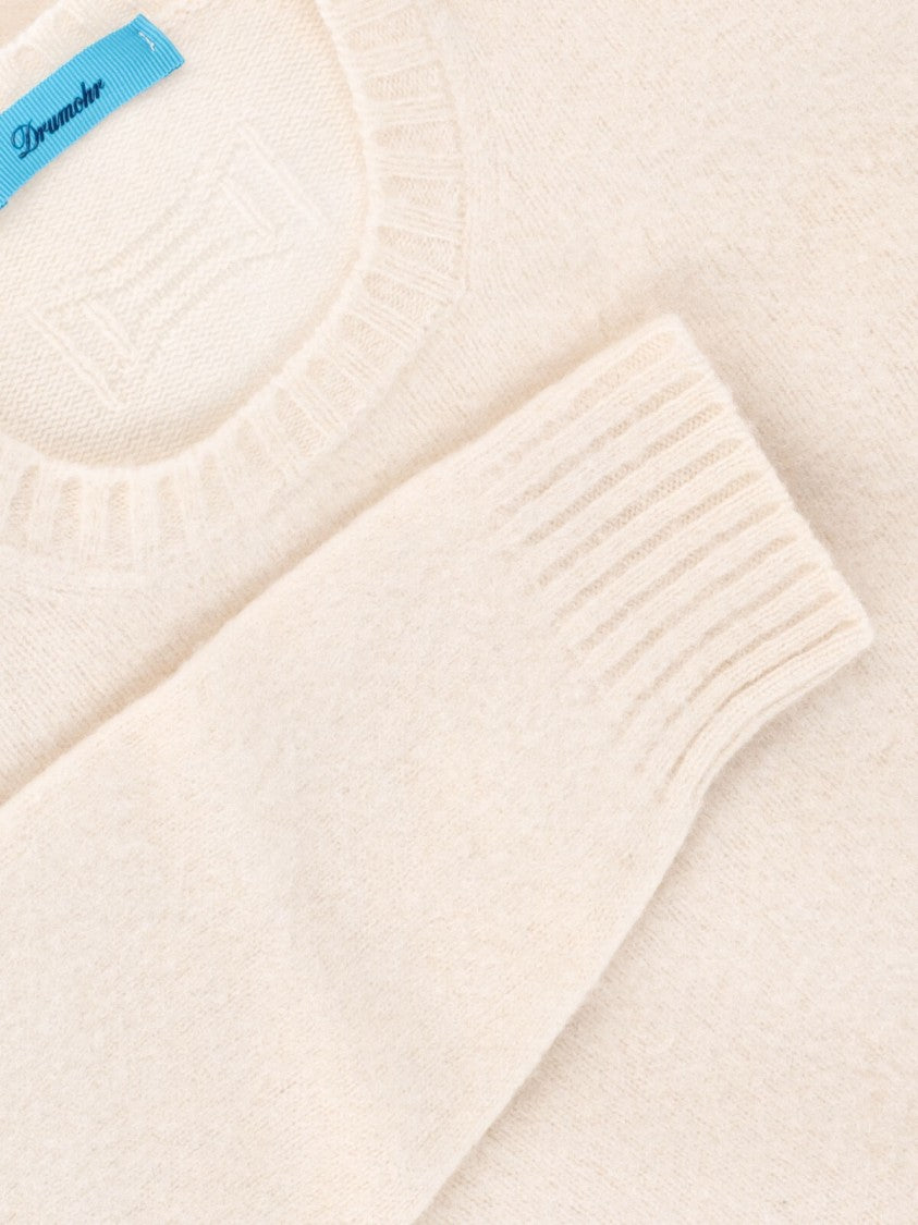 Drumohr Cream Wool Sweater With Ribbed Finishes And Classic Neckline