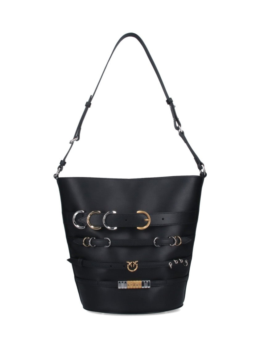 Pinko Large Drawstring Bucket Bag – Black
