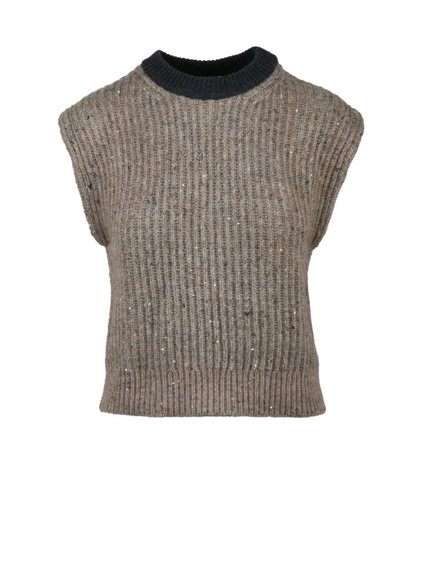 Brunello Cucinelli Beige Wool-Blend Ribbed Vest