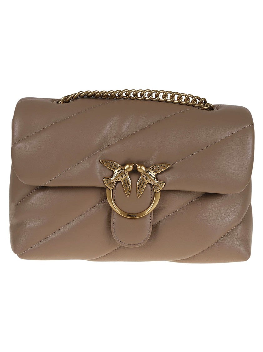 Pinko Quilted Brown Calfskin Love Puff Shoulder Bag