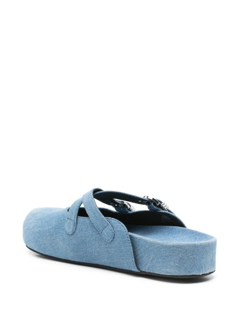 Vic Matié Indigo Blue Cut-Out Buckle Flat Sandals