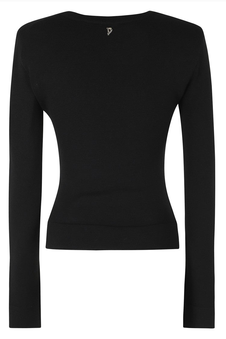 Dondup Black Viscose-Blend Ribbed Slim Sweater