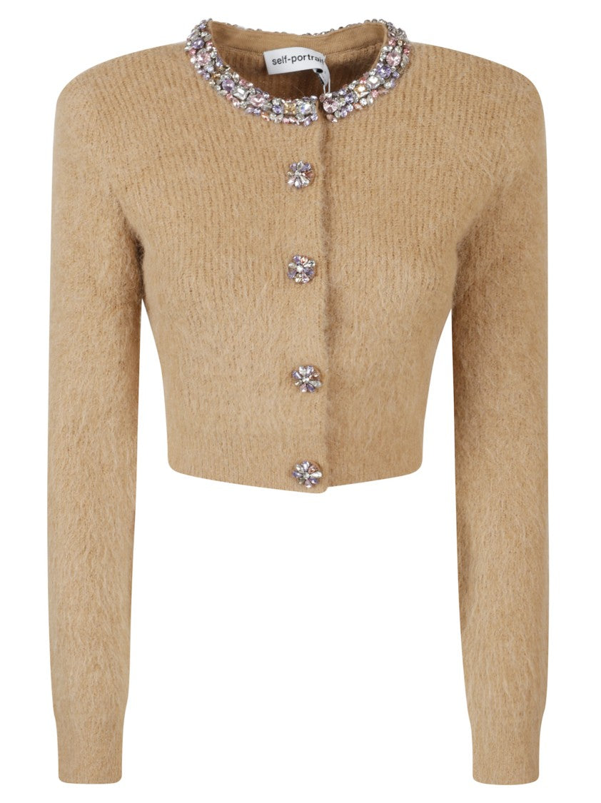 Self-Portrait Cropped Ribbed Sweater With Decorative Buttons