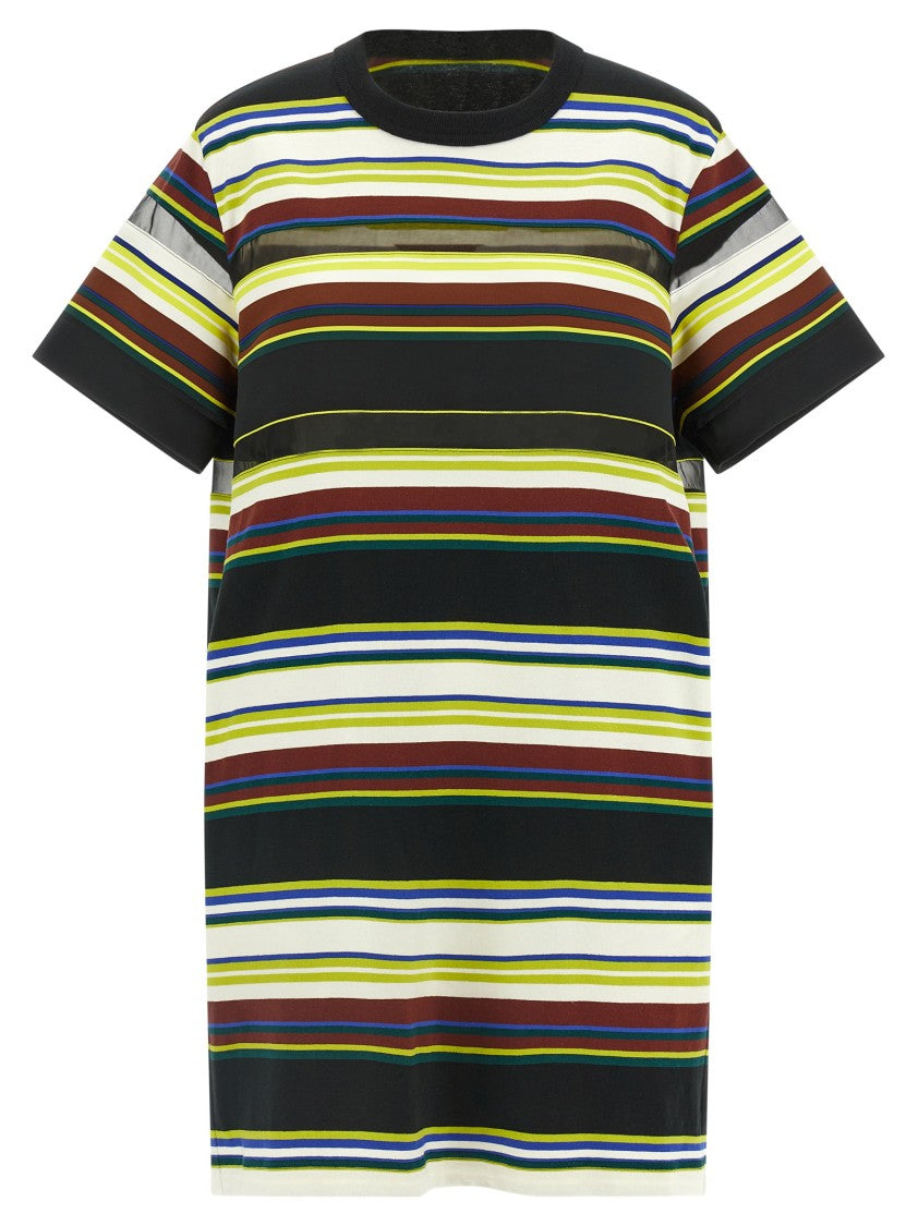 Sacai Horizontal Stripe Mini Dress With Organza Inserts