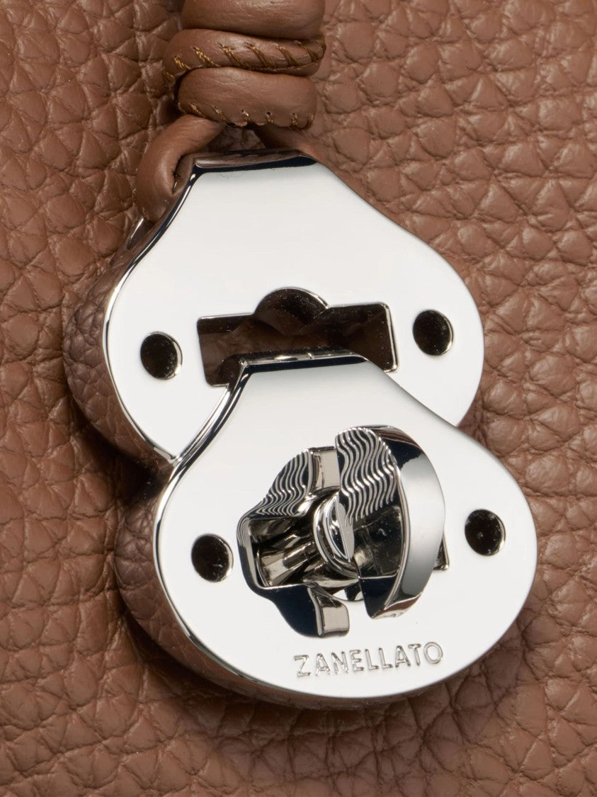 Zanellato Structured Leather Handbag With Silver-Tone Turn-Lock Clasp